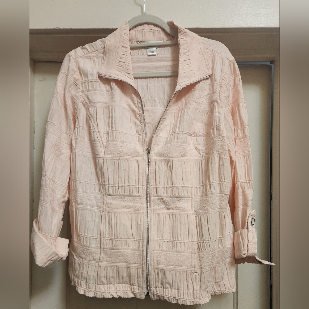 Christopher & Banks Pink Textured Cotton Blend Zip Up Jacket Large NWOT